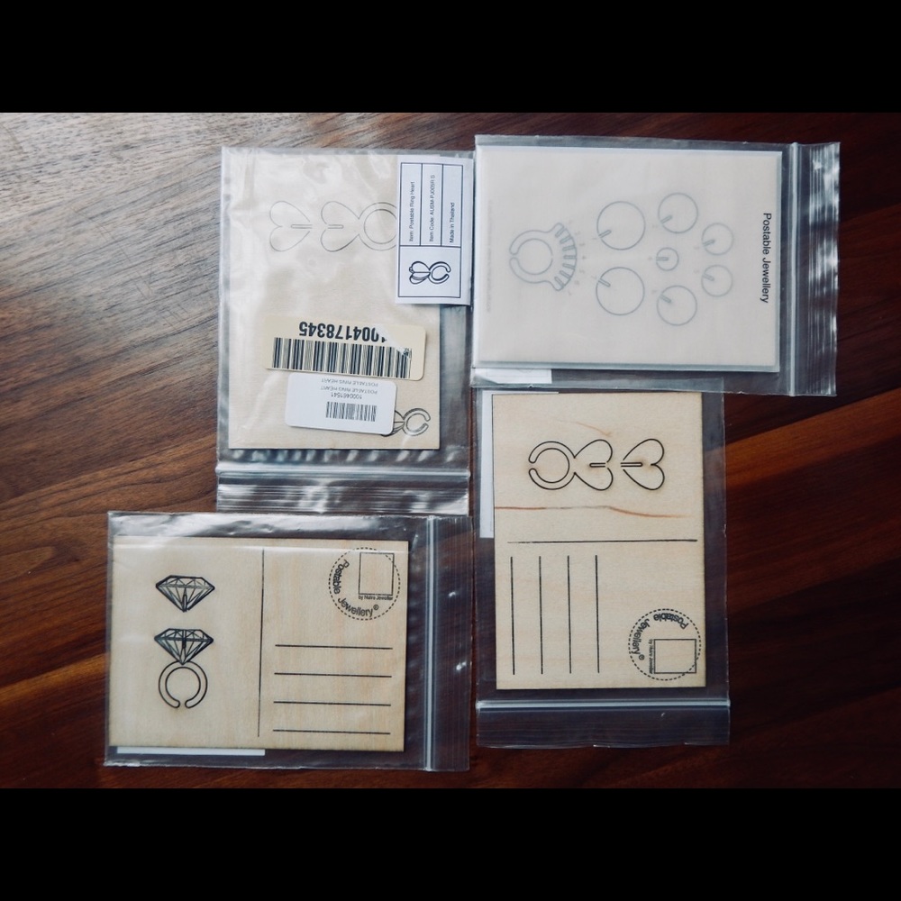 4 Birch Wood Souvenir Ring Circles Diamond Heart